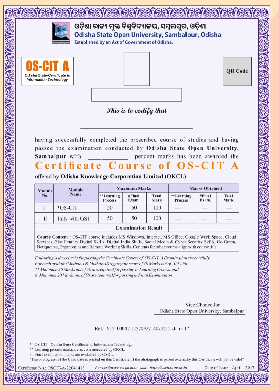 OS-CIT 'A' CERTIFICATE